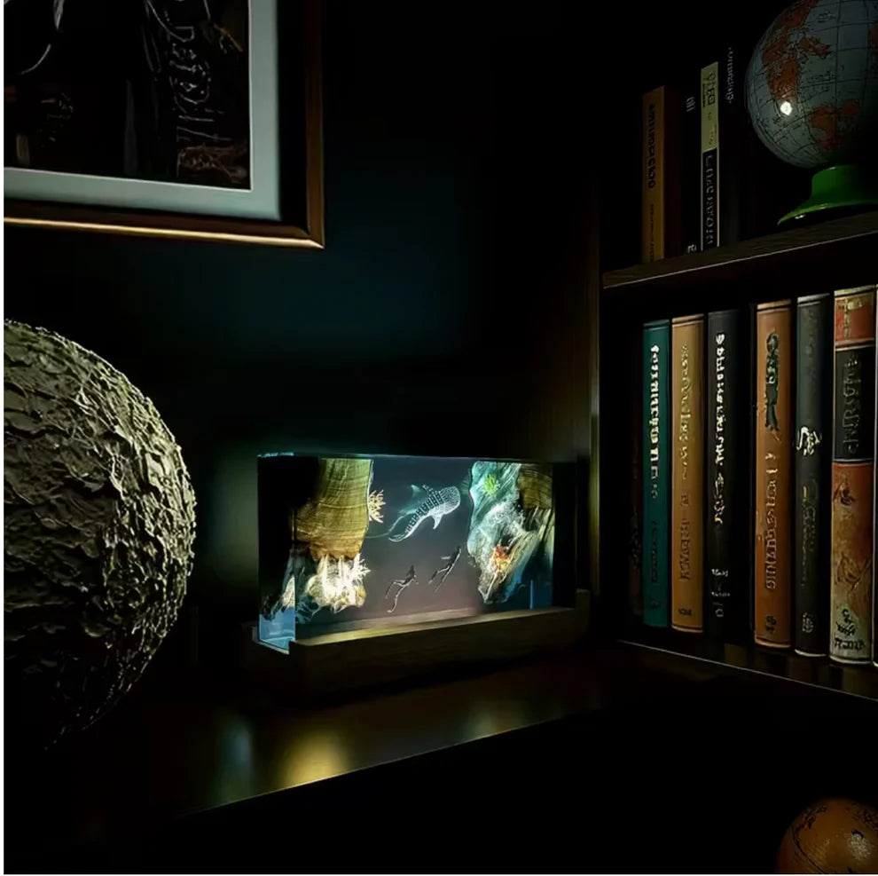 Whale and Divers Resin Lamp